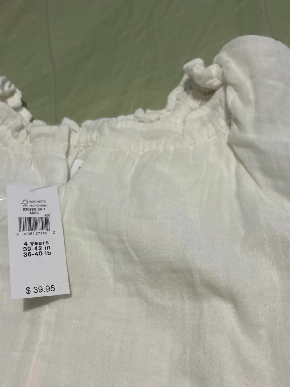 Brand New GAP Girls White Cotton Ruffle-Hem Dress